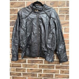 Diamond Plate Genuine‎ Leather Black Motorcycle Biker Jacket Zip Front Women